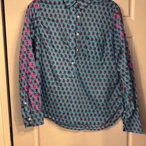 J. Crew Blue and Pink Casual Button Down Shirt with Geometric Pattern